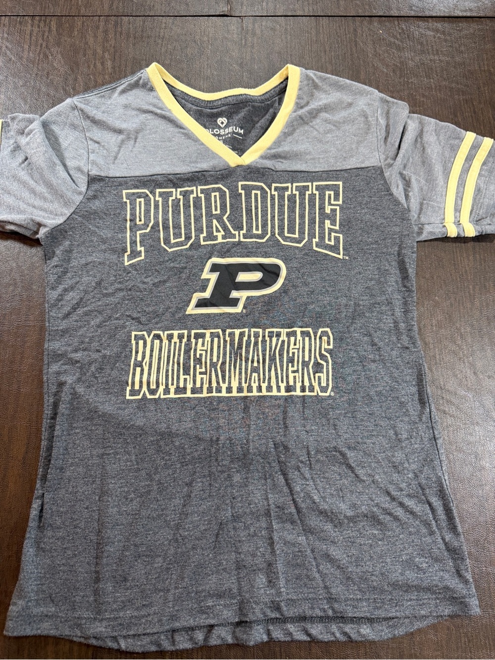Purdue Boilermakers Heather Gray & Gold V-Neck Tee Womens Sz S